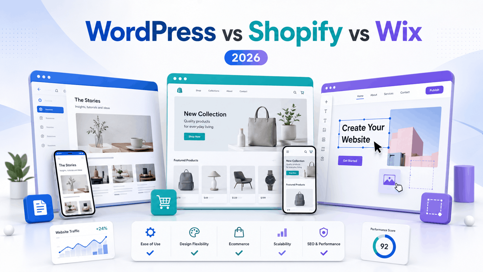 WordPress vs Shopify vs Wix: Best Website Platform Comparison 2026